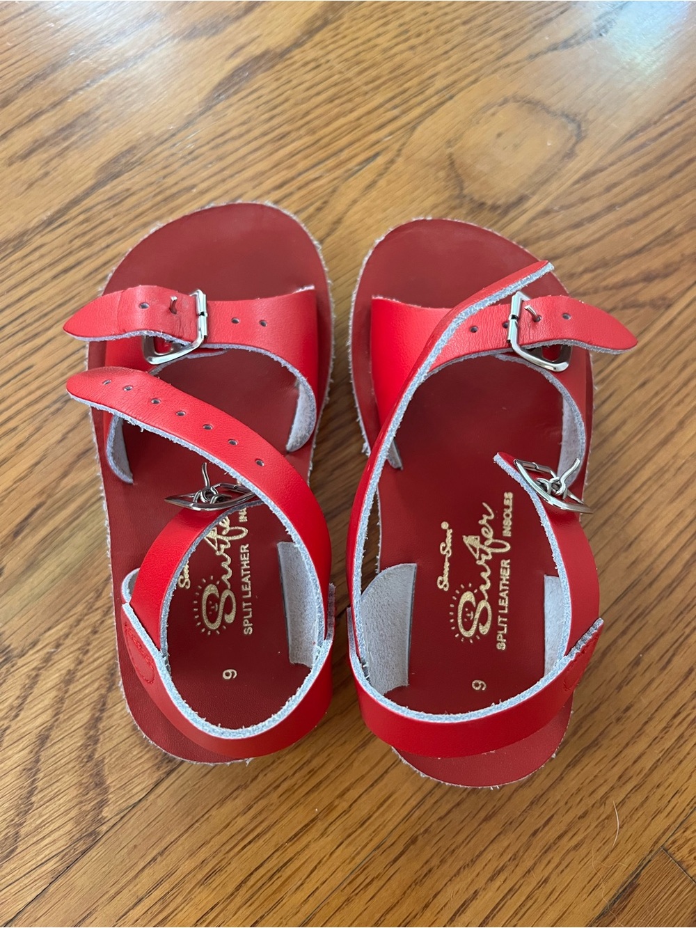 Kids' Red Leather Buckle Sandals - Comfort Straps unisex